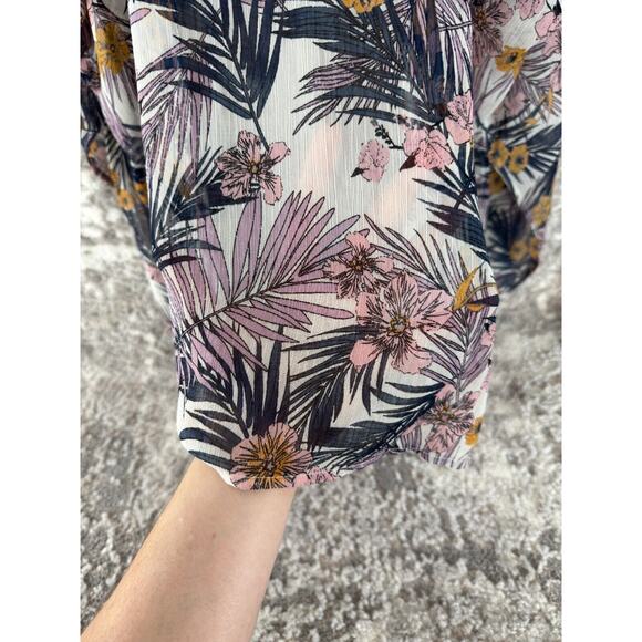 Rewind Size L Floral Tropical Open Front Cardigan Sweater Artsy Semi Sheer - Picture 5 of 10